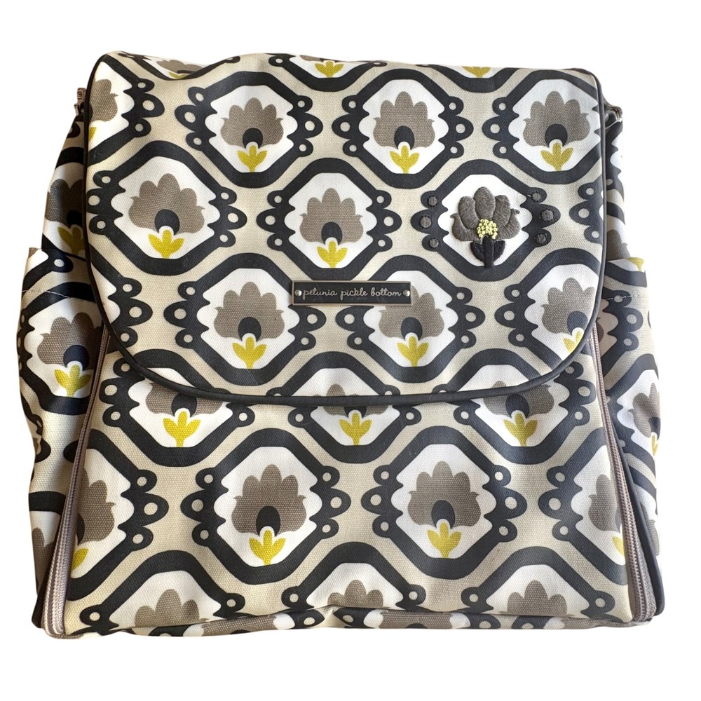 $198 PETUNIA PICKLE BOTTOM Boxy Backpack Diaper Bag Floral Designer Mom‎ Purse